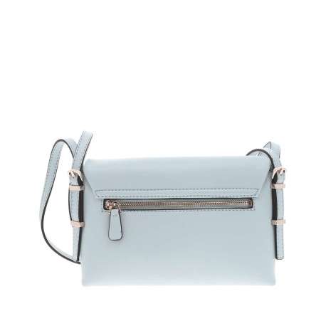 Sac bleu argenté uni à porté épaule avec rabat à pression et logo de la marque - Image 3
