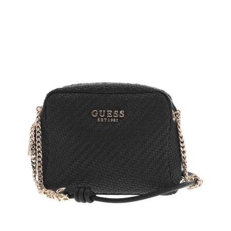 Sac tressé noir à porté épaule avec détails dorés et bandoulière