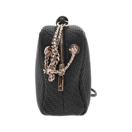 Sac tressé noir à porté épaule avec détails dorés et bandoulière - Image 2