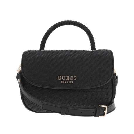 Sac à main tressé noir avec détails dorés et bandoulière amovible