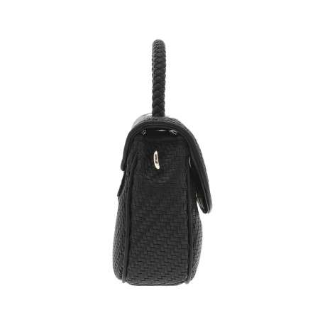 Sac à main tressé noir avec détails dorés et bandoulière amovible - Image 2
