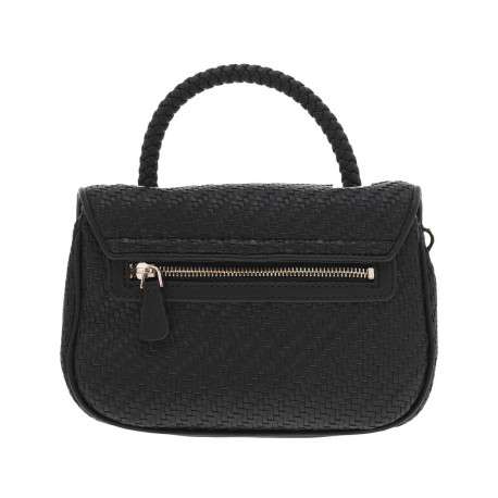 Sac à main tressé noir avec détails dorés et bandoulière amovible - Image 3