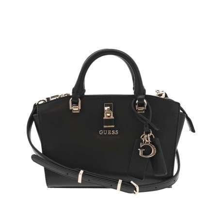 Sac à main noir avec détails dorés et bandoulière réglable et amovible