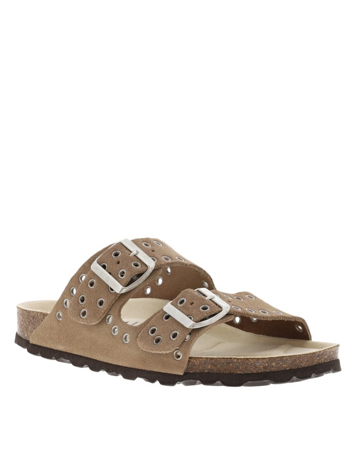 Mules en cuir taupe à talon...