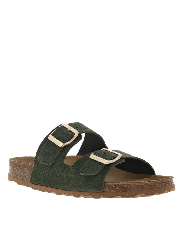 Mules en cuir kaki à talon...