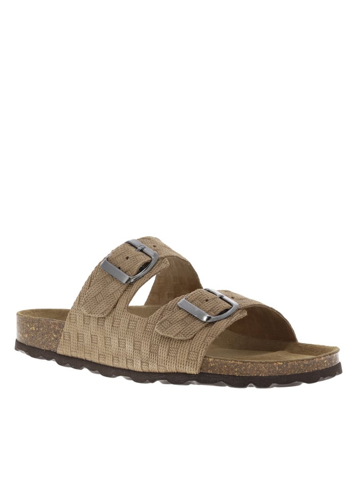 Mules en cuir taupe à motif...