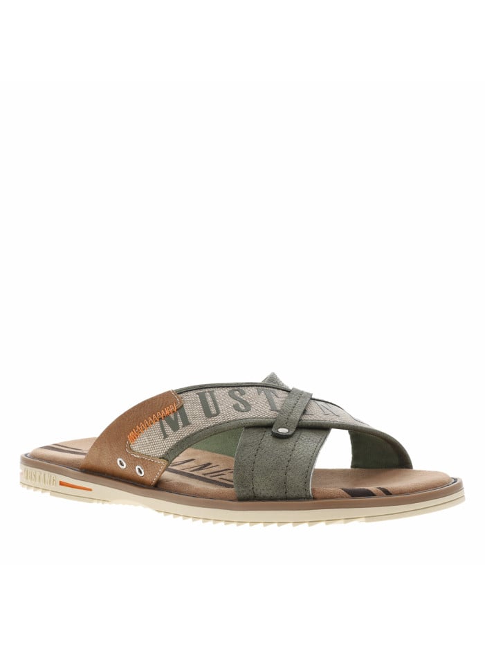 Mules marron et kaki à...