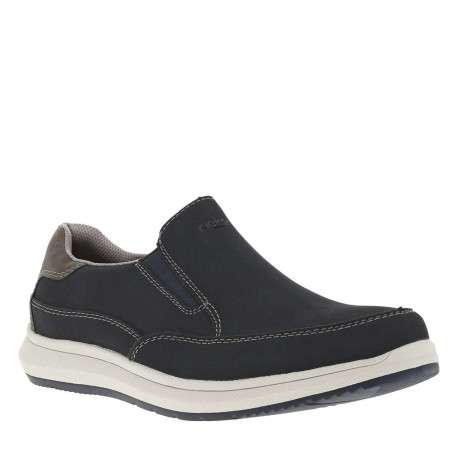 Sneakers en cuir bleues marine à surpiqûres grises et à fermeture slip-on - Image 3