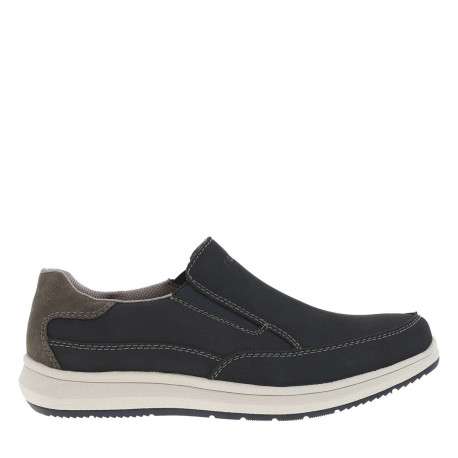 Sneakers en cuir bleues marine à surpiqûres grises et à fermeture slip-on - Image 2