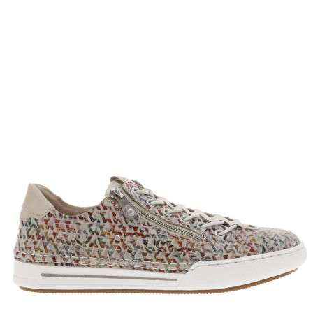Tennis en cuir multicolores ajourées sur les côtés à semelle plate et à zip - Image 2