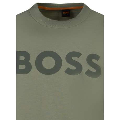 Sweat vert uni avec une coupe droite et nom de la marque à l'avant - Image 3