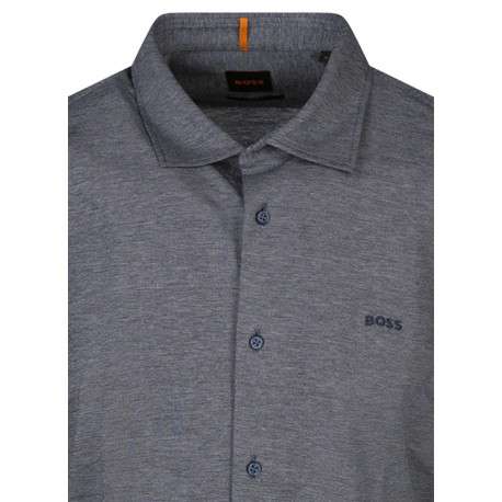 Chemise en coton marine unie avec boutonnière nacrée et logo brodé - Image 3