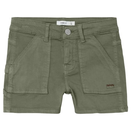 Short en coton kaki uni avec une coupe slim et une étiquette d'authentification 