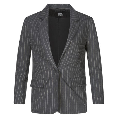 Blazer anthracite rayé en lurex doré à coupe droite, col à revers et 3 poches