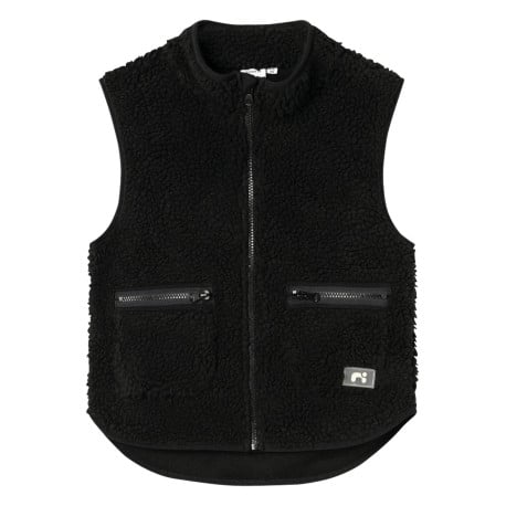 Cardigan sans manches noir en peluche zippé avec une coupe droite