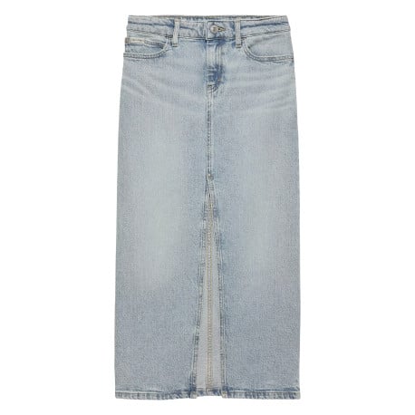 Jupe en jean longue fendue en coton mélangé bleue stone à coupe droite