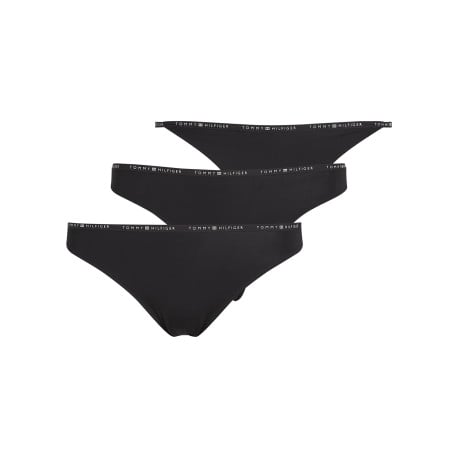 Lot de trois sous-vêtements Tanga noirs unis avec marque à la taille