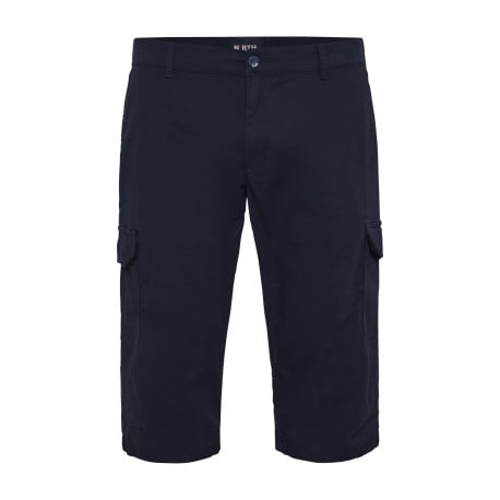 Pantacourt en coton bleu marine uni à taille élastiquée et à coupe slim