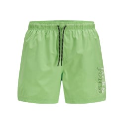 Boxer de bain vert uni à coupe droite avec logo imprimé et cordon de serrage