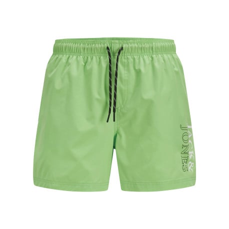 Boxer de bain vert uni à coupe droite avec logo imprimé et cordon de serrage