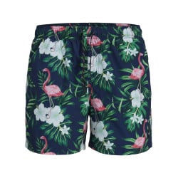 Boxer de bain marine à motif floral avec un cordon de serrage et 3 poches