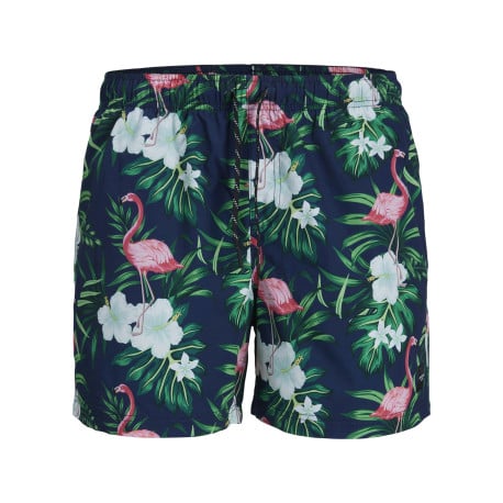 Boxer de bain marine à motif floral avec un cordon de serrage et 3 poches