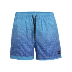 Boxer de bain bleu dégradé avec logo imprimé, 3 poches et cordon de serrage