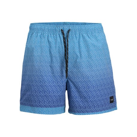 Boxer de bain bleu dégradé avec logo imprimé, 3 poches et cordon de serrage