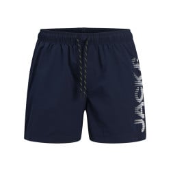 Boxer de bain marine uni à coupe ample avec logo blanc et 3 poches