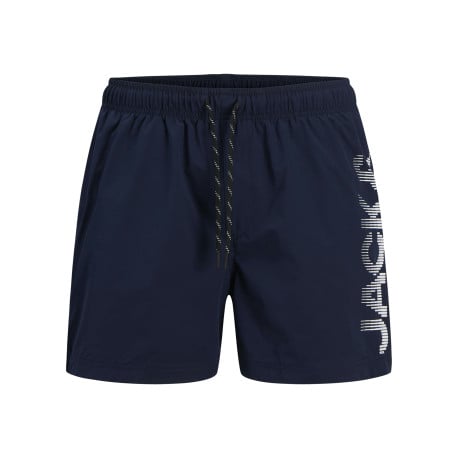 Boxer de bain marine uni à coupe ample avec logo blanc et 3 poches