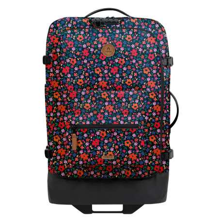 Valise noire à imprimé fleuri avec zips et anses de transport