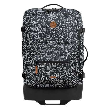 Valise noire à imprimé fleuri façon graffiti blanc et fermetures zippées