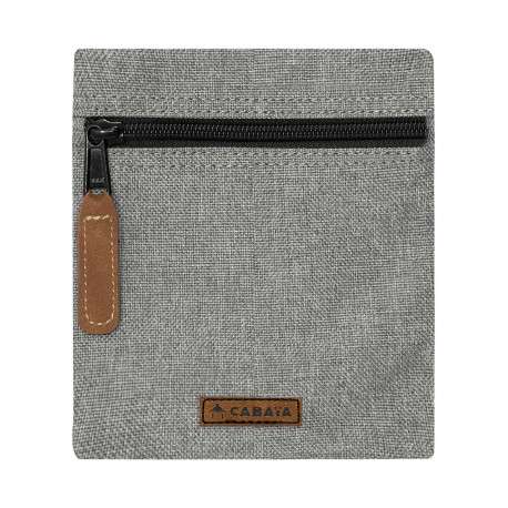Pochette gris clair unie avec fermeture zippée noire et patch