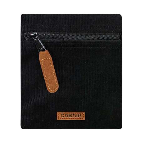 Pochette noire unie en velours côtelé avec fermeture à zip ton sur ton