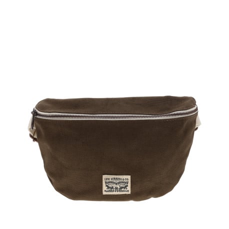 Banane en coton marron unie avec une fermeture zippée et un patch