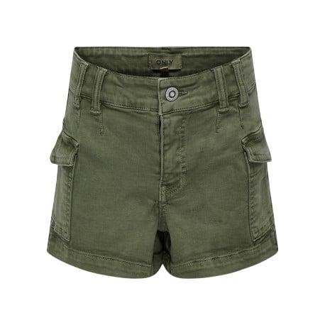 Short Cargo en coton mélangé kaki uni avec poches et passants pour ceinture