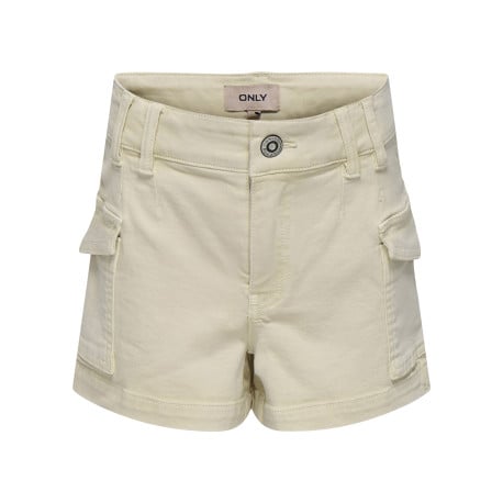 Short Cargo en coton mélangé écru uni avec poches à rabats sur les côtés