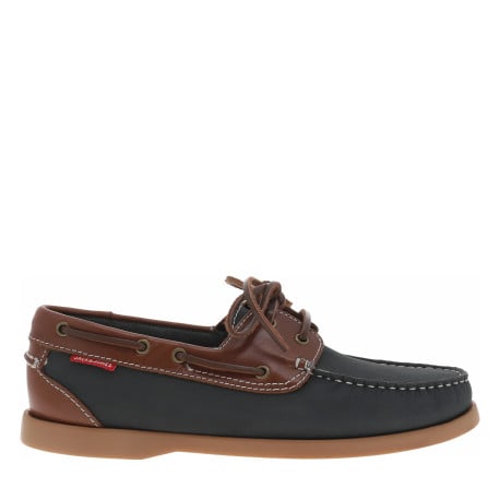 Mocassins bateau en cuir bleus marine et marrons à talon décroché bas