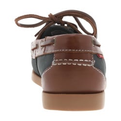 Mocassins bateau en cuir bleus marine et marrons à talon décroché bas