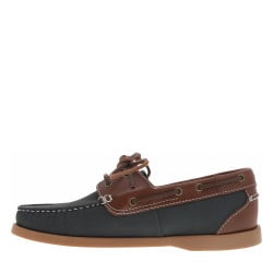 Mocassins bateau en cuir bleus marine et marrons à talon décroché bas