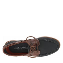 Mocassins bateau en cuir bleus marine et marrons à talon décroché bas