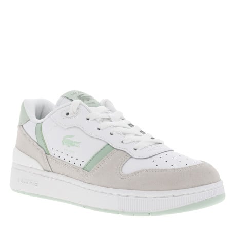 Sneakers en cuir blanches à détails verts clairs avec le logo et à lacets plats