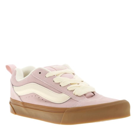 Baskets style skateur roses et jaunes pastel en suède à semelle plate marron