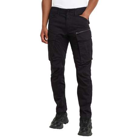 Pantalon 5 Poches en coton noir uni avec une coupe droite et des poches
