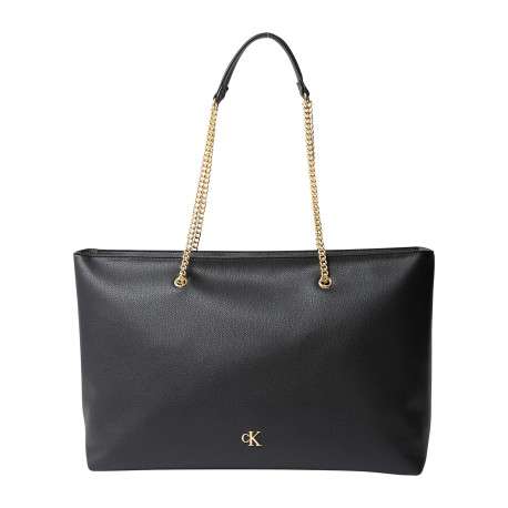 Sac à porté épaule noir uni avec chaines et logo de la marque dorés