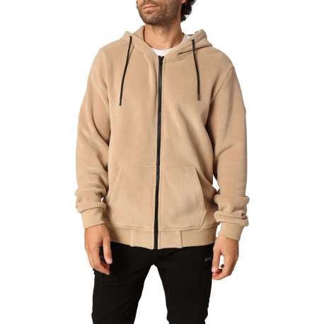 Sweat camel en maille polaire à capuche et cordon de serrage