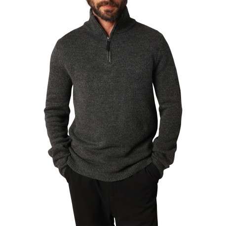 Pull gris uni avec un col camionneur zippé et des manches longues