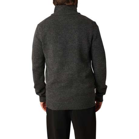Pull gris uni avec un col camionneur zippé et des manches longues - Image 2