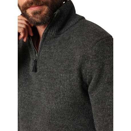 Pull gris uni avec un col camionneur zippé et des manches longues - Image 3