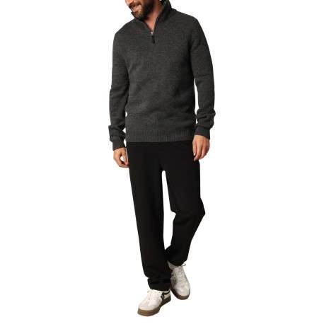 Pull gris uni avec un col camionneur zippé et des manches longues - Image 4